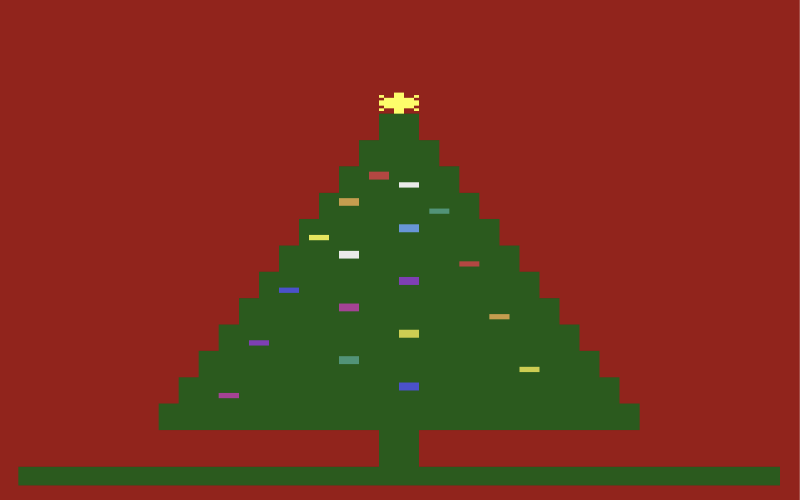 The enhanced tree in Stella — star, lights, and song